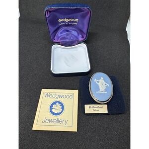 Wedgwood‎ Brooch Blue Jasperware Silver Hallmarked England Vintage Jewelry